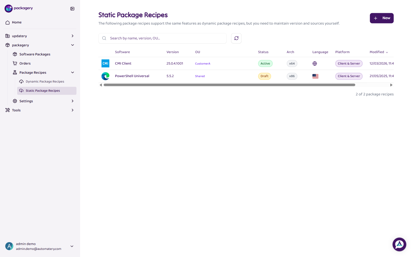 Manage Static Recipes